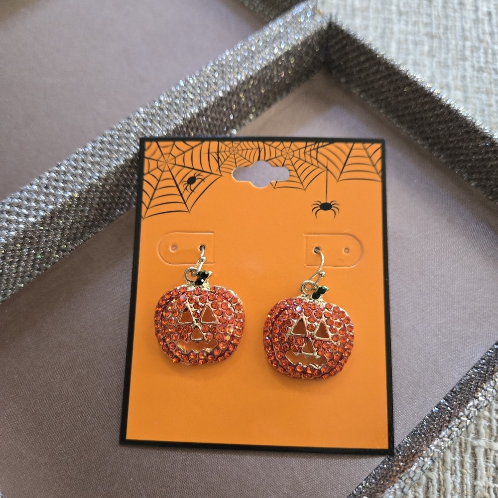 🆕️ Pumpkin Jack-O-Lantern Rhinestone Earrings